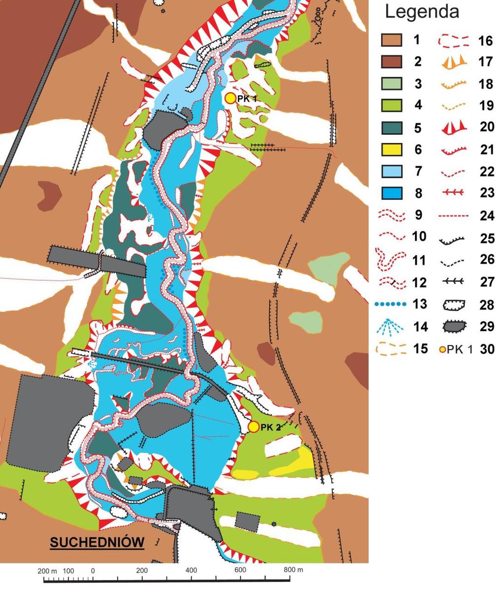 Tomasz Kalicki i in. Rys. 2. Mapa geomorfologiczna doliny Kamionki poniżej Suchedniowa (oprac. P.