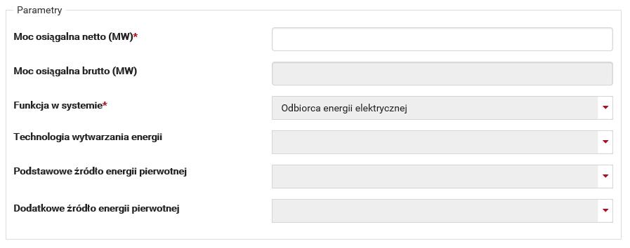 Po prawej stronie formularza znajduje się sekcja dotycząca parametrów jednostki fizycznej.