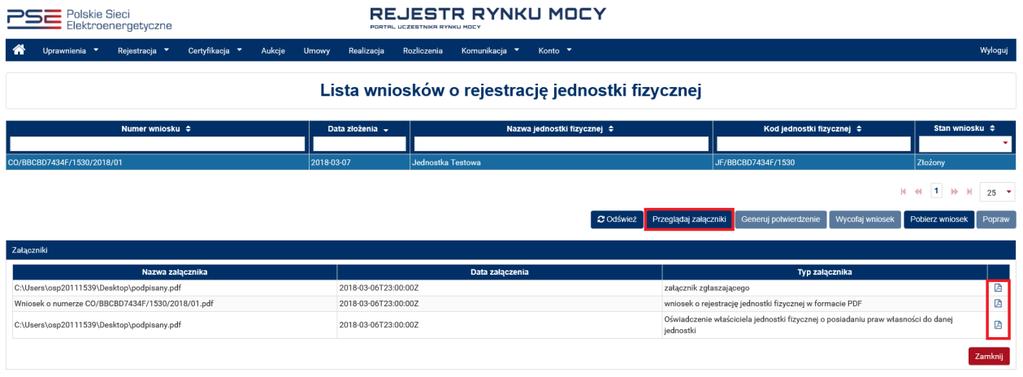 Wycofanie wniosku Funkcja realizowana jest poprzez przycisk Wycofaj wniosek. Umożliwia użytkownikowi wycofanie złożonego wniosku przed upływem terminu na składanie wniosków.