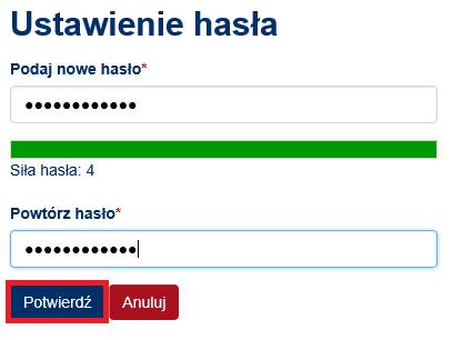 W przypadku gdy wpisane hasło nie spełnia podanych warunków, zostaje wyświetlony użytkownikowi następujący komunikat.