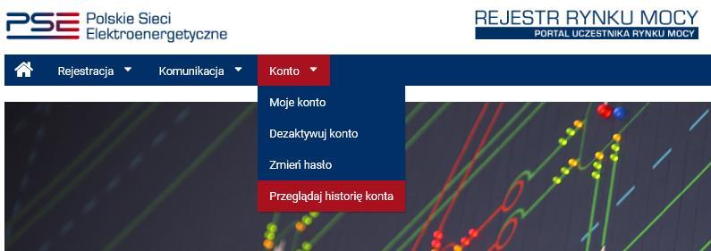 8.5 Przeglądanie historii konta W celu sprawdzenia historii konta, należy wybrać z menu głównego opcję