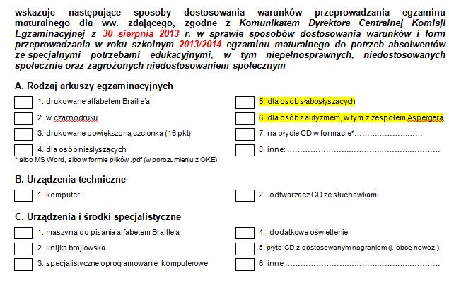 Informacja o sposobach dostosowania warunków przeprowadzania egzaminu