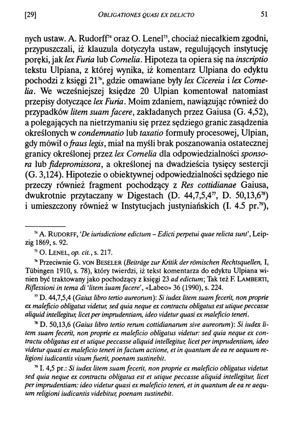 [29] O bligationes quasi e x d elicto 51 nych ustaw. A. Rudorff4 oraz O.