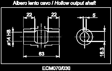 výstupní hřídel / Tuleja zdawcza, wyjściowa ECM050/030 U 14 ECM050/030 F 2,5 Albero lento cavo /