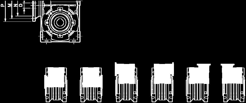 BS = Boccola di riduzione in acciaio N.B. Grey areas indicate motor inputs available on each size of unit; B/BS = Metal shaft sleeve N.B. In den grauen Bereichen sind die Motoreingänge für jede Getriebegröße angegeben; B/BS = Metal Wellenhülse N.