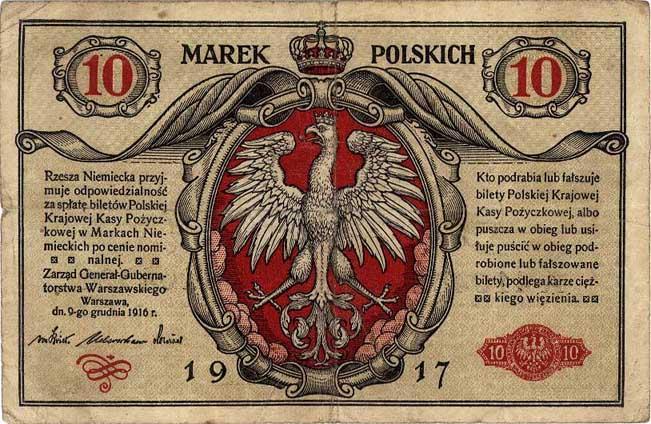 Marka polska obowiązująca na terenie Generalnego Gubernatorstwa Warszawskiego (domena publiczna) 24 SIERPNIA 1915 Na zajętych przez