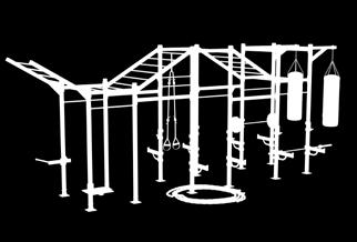 modern three-dimensional workout in an extremely compact space 4 squat/bench stations, 8 pull-up stations, 2 box units, dipstanders, boxjump