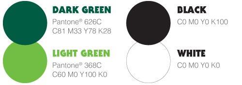 Znaki Forests For All Forever - kolory Kory zielone używane do reprodukcji w druku to: a) Ciemny zielony: Pantone 626C b) Jasny zielony: Pantone 368C Kory zielone używane do reprodukcji