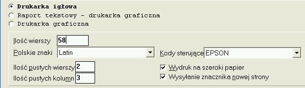 jeden ze standardów polskich liter: Latin / Mazovia / Windows / Bez Polskich Liter. By dowiedzieć się jak jest ustawiona nasza drukarka najczęściej wystarczy wydrukować jej stronę testową.