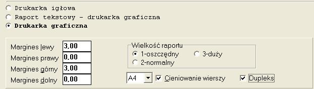 Wydruk na szeroki papier - w zależności od wyboru pojedynczy wiersz zawiera więcej (dla wydruku szerokiego) lub mniej informacji.