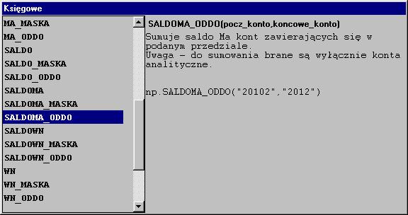 Poruszając się po wykazie funkcji w prawej części okna widzimy jednocześnie jakie jest jej działanie.