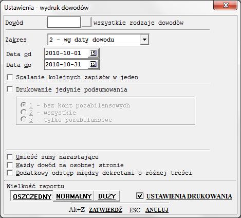 Inaczej mówiąc stan wszystkich kont zostanie wyliczony tak, jakby nie było innych księgowań poza dowodami przypisanymi do wybranego dziennika.