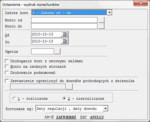 5.9 Kartoteka konta rozrachunki Zasadnicza różnica w stosunku do wydruków kartotek polega na tym, że ten wydruk jest realizowany zawsze ze zbioru rozrachunków, który jest zbiorem wieloletnim.