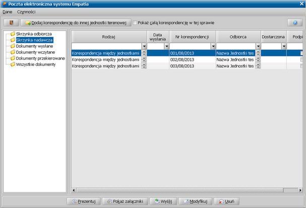 W celu wysłania nowej korespondencji do innych jednostek terenowych, wybieramy przycisk, wówczas pojawi się okno "Korespondencja".