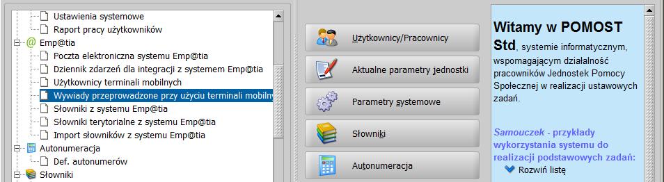 w roli Administratora wybieramy z drzewka funkcji na głównym oknie Emp@tia > Wywiady przeprowadzone przy użyciu terminali mobilnych.