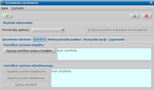 Aby wczytać certyfikat systemu Emp@tia, wybieramy przycisk Wczytaj certyfikat systemu Emp@tia i wskazujemy plik certyfikatu, zapisany na dysku, który chcemy wczytać.