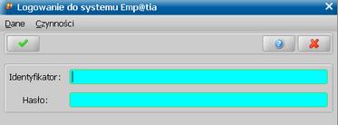 W oknie "Logowanie do systemu Emp@tia" podajemy Identyfikator i Hasło, jakimi będziemy posługiwać się podczas komunikacji z systemem Emp@tia. Akceptujemy wprowadzone dane.