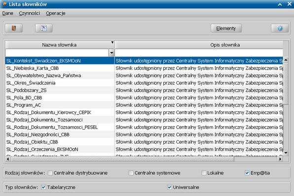 Szczegółowy opis słowników z pobranych z systemy Emp@tia znajduje się w rozdziale Słowniki z systemu Emp@tia.