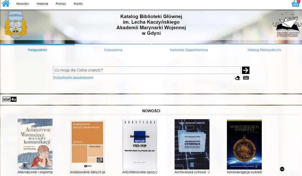 MOŻLIWOŚCI WYSZUKIWANIA W KATALOGU BG AMW Katalog biblioteczny zbudowany jest z czterech modułów: KSIĘGOZBIÓR (książki), CZASOPISMA, KARTOTEKA ZAGADNIENIOWA (opracowane tematycznie