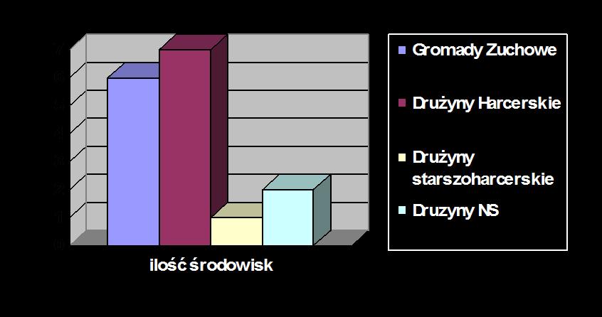 Ilość środowisk harcerskich i ich struktura w podziale na miasto i poszczególne gminy przedstawia się następująco: - Sokołów Podlaski miasto - 8 środowisk, w tym 3 GZ 4 DH 1NS -