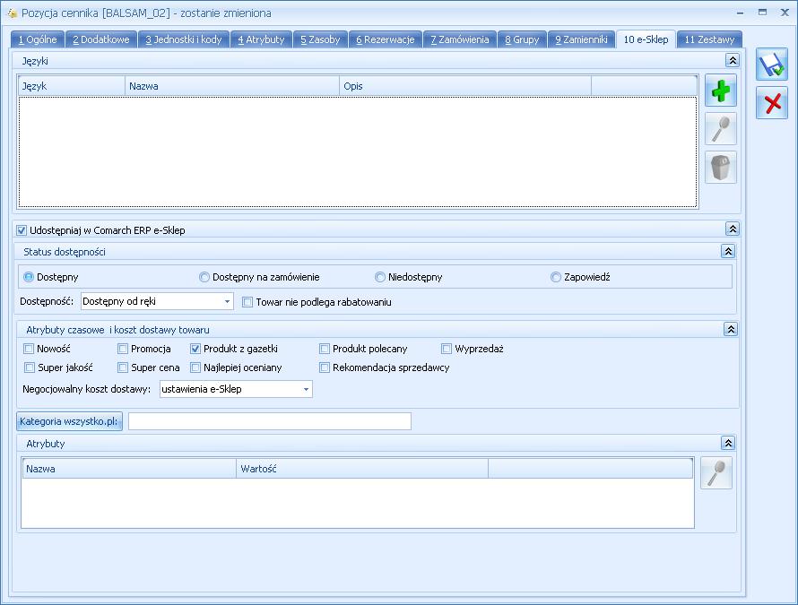 2.2.1 Definiowanie atrybutów Do towarów można dodawać różnego rodzaju atrybuty tj. zdjęcia, filmy, pliki PDF, itp., które również będą widoczne w sklepie internetowym.