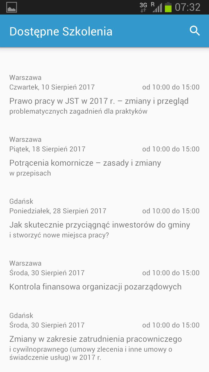 Zakładka Dostępne szkolenia Po kliknięciu przycisku dostępne szkolenia pojawi się zakładka z lista wszystkich dostępnych