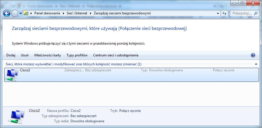 Kiedy okno "Centrum sieci i udostępniania" zostanie otwarte, kliknij Zarządzaj sieciami bezprzewodowymi.