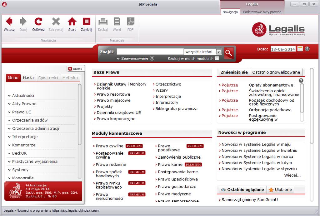 Oprócz możliwości związanych z integracją (o czym będzie poniżej) użytkownik ma możliwość uruchomienia SIP w dedykowanym oknie aplikacji wybierając Uruchom SIP Legalis : W dedykowanym oknie aplikacji