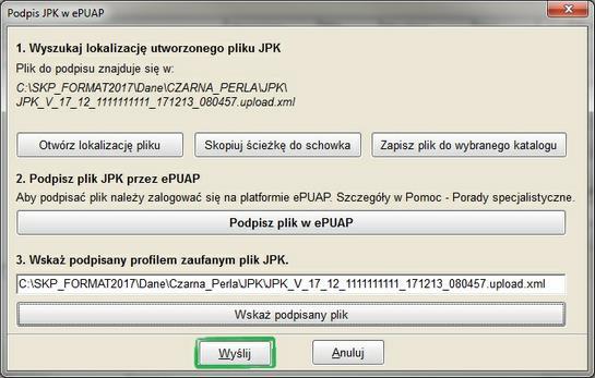 8. Wyślij popisany plik na serwery MF klikając przycisk Wyślij. Nastąpi wówczas jego przesył i będziesz mógł uznać dokument za złożony. 9.