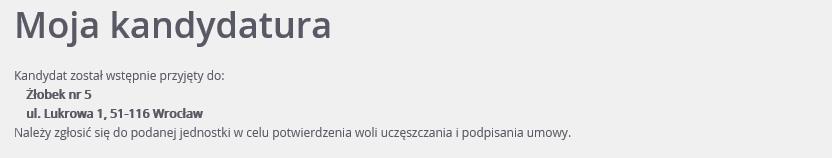 Wówczas na stronie kandydata wyświetli się następująca informacja: