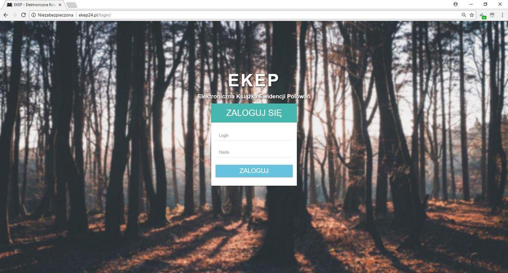 1. Logowanie do systemu EKEP W celu zalogowania się do systemy EKEP (Elektroniczna Książka Ewidencji Polowań) w pasku przeglądarki internetowej należy wpisać i otworzyć adres: ekep24.
