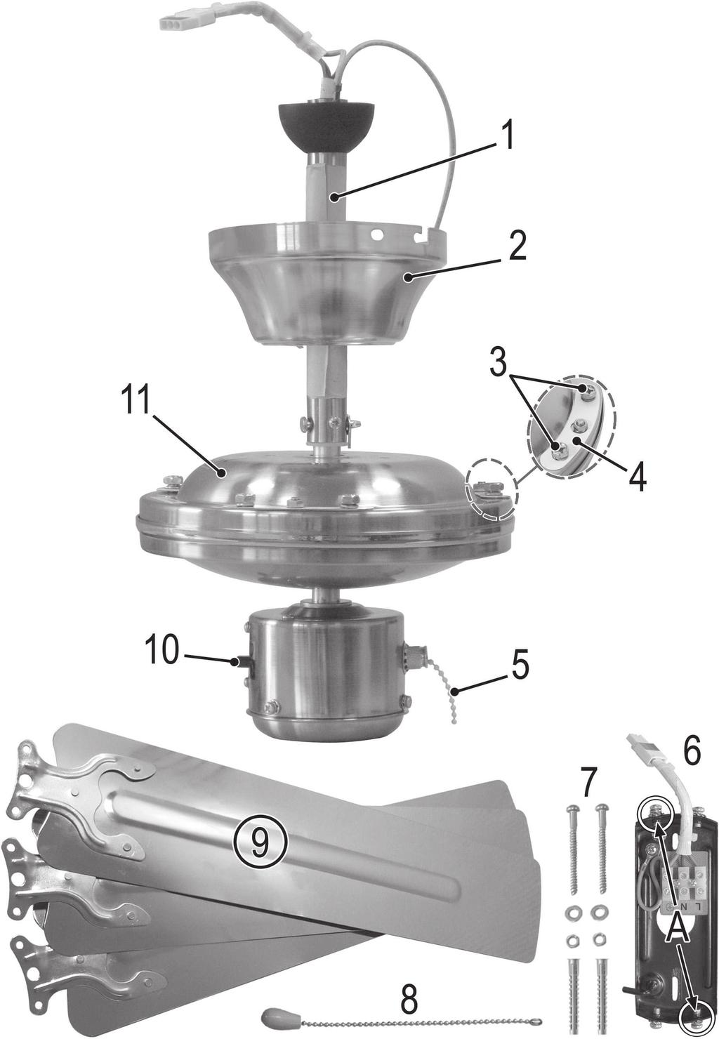 3 Teileübersicht / Lieferumfang Beschrijving van de onderdelen / Leveringsomvang Description des pièces / Contenu de la livraison Descripción de piezas / Paquete de entrega Descrizione delle parti /