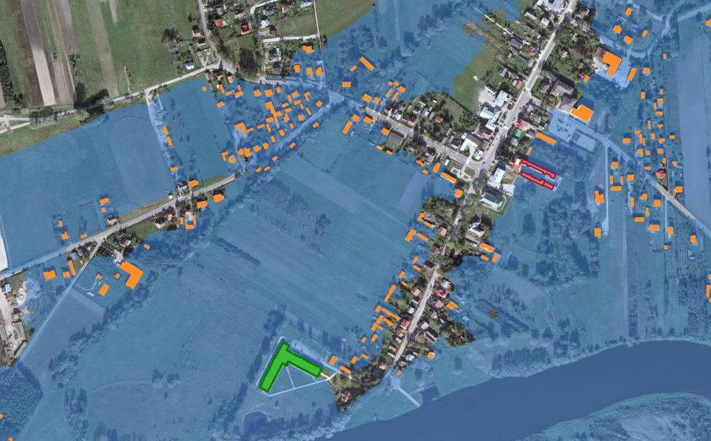 Wskazanie obiektów objętych obszarem zagrożenia powodziowego Budynki w obszarze zagrożonym Dom