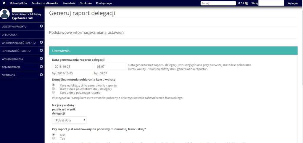 IX. WYGENEROWANIE RAPORTU DELEGACJI 1. W panelu nawigacyjnym wybieramy kategorię EWIDENCJA, następnie podkategorię Kierowcy. 2. Klikamy w opcję Raporty. 3.