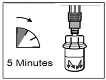 Krok 3 Zdjąć kapsel z ampułkostrzykawki wypełnionej rozpuszczalnikiem i dokręcić strzykawkę do łącznika fiolki.
