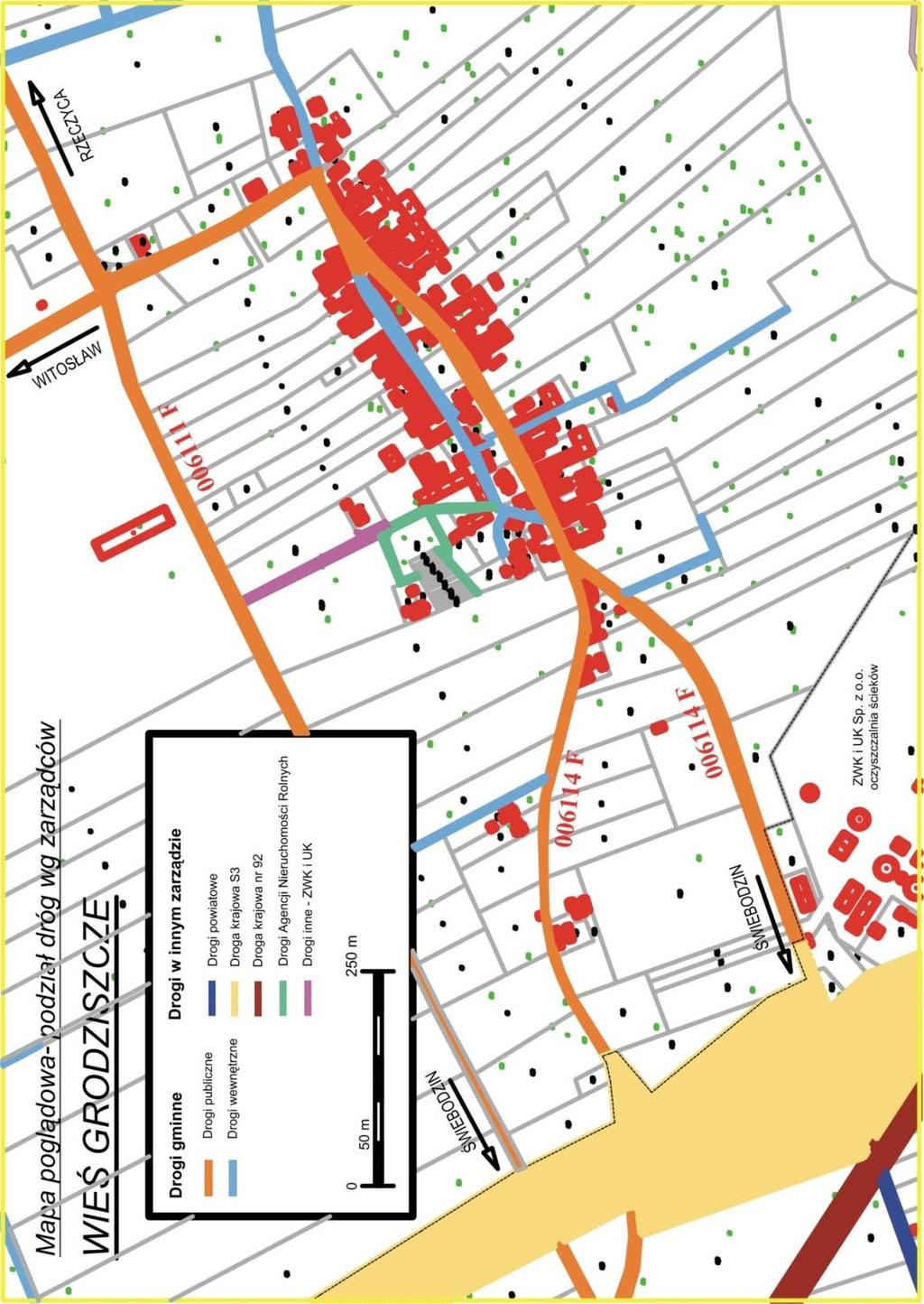 Rys. 2 wykaz dróg oraz ich własności na terenie miejscowości Grodziszcze Źródło: Urząd Miejski Świebodzin 