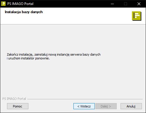 W sytuacji, gdy na maszynie, na której instalowana jest aplikacja PS IMAGO Portal, wykryto zainstalowane oprogramowanie Microsoft SQL Server, a użytkownik w poprzednim kroku nie zgodził się na