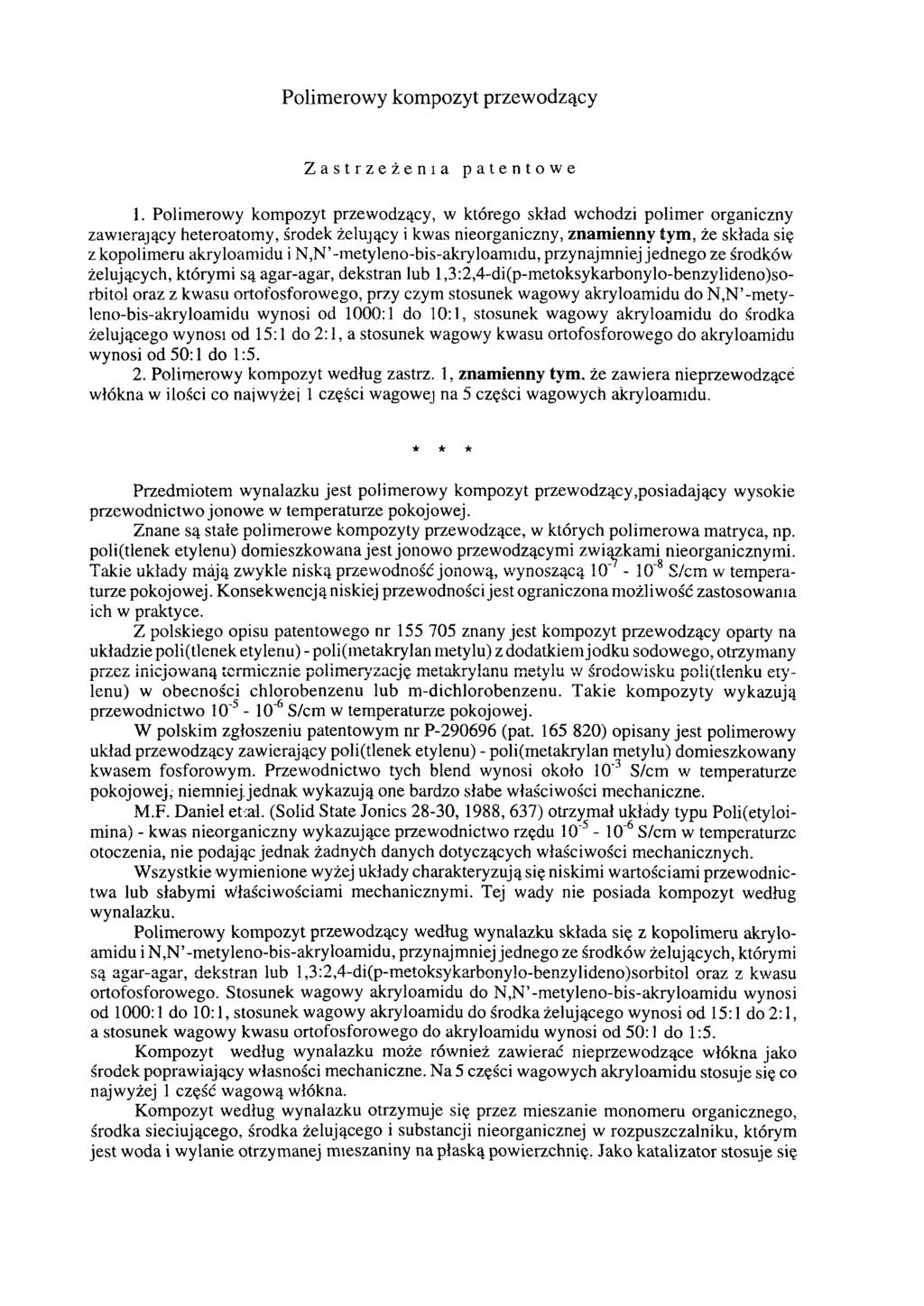 Polimerowy kompozyt przewodzący Zastrzeżenia patentowe 1.