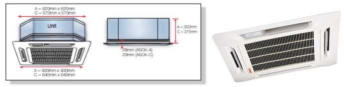 A5CK 10/15/20 C/CR Model kasetonowy Seria C i A A5CK 25/30/40/50 A/AR A5CK10C A5LC10C 2,8 / - 220-240/1/50 0,90 / - 24 / 33 1/4-3/8 1050 A5CK15C A5LC15C 3,7 / - 220-240/1/50 1,30 / - 25 / 35 1/4-1/2