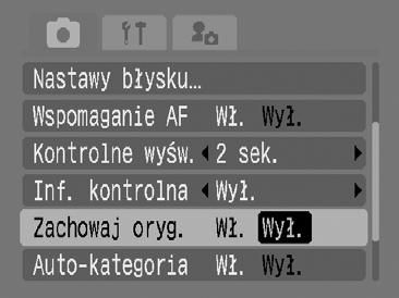 107 Zmiana sposobu zapisywania oryginalnego zdjęcia W przypadku fotografowania w trybie Tylko jeden kolor lub Zamiana koloru można określić, czy oprócz przekształconego zdjęcia ma być także