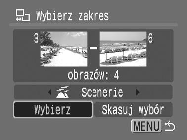 120 4 Wybierz ostatnie zdjęcie. 1. Za pomocą przycisku wybierz opcję [Ostatni obraz]. 2. Naciśnij przycisk. 3. Za pomocą przycisków i wybierz ostatnie zdjęcie, które ma być przypisane do kategorii. 4. Naciśnij przycisk. Zdjęcia o niższym numerze niż pierwsze zdjęcie nie można wybrać jako ostatniego.