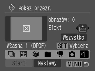 132 Wybieranie zdjęć, które mają być wyświetlone ( ) Aparat umożliwia wybranie określonych zdjęć, które mają być wyświetlone, i zapisanie ich w postaci własnej prezentacji pokazu przezroczy (Własna