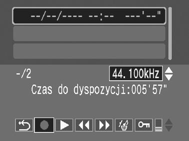 144 Nagrywanie samego dźwięku (funkcja Zapis dźwięku) Aparat umożliwia nagrywanie notatek dźwiękowych trwających maksymalnie około 2 godzin bez robienia zdjęć. 1 Wybierz opcję [Zapis dźwięku]. 1. Naciśnij przycisk.