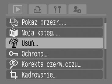 149 Usuwanie zdjęć Ta funkcja umożliwia usuwanie zdjęć z karty pamięci. Wybierz Służy do usuwania pojedynczo wybieranych zdjęć.