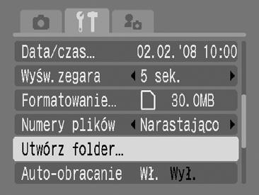 170 Tworzenie folderu docelowego (folder) Aparat umożliwia utworzenie w każdej chwili nowego folderu, w którym mają być automatycznie zapisywane wykonywane zdjęcia.