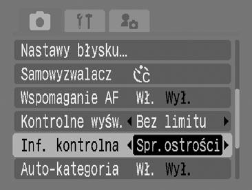 85 Punkt ostrzenia nie zostanie wyświetlony w powiększeniu, jeśli: - wybrano opcję [Wykryj twarz], jednak aparat nie odnalazł żadnej twarzy lub twarz jest zbyt duża w stosunku do całego kadru; -