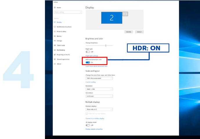 Ustawienie HDR w Windows 10 Włącz HDR; do tego czasu, ekran będzie lekko