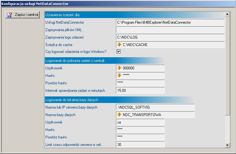 Usługi NetDataConnector Ścieżka do katalogu w którym zostanie zainstalowana usług NDC. Zapisywania plików XML Ścieżka do katalogu w którym będą zapisywane pliki XML (kopie przesłanych danych).