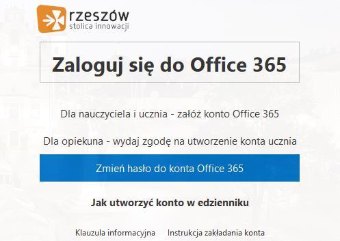 5. Przywracanie Hasła W przypadku chęci zmiany lub utraty hasła należy: 1) Wybrać opcję Zmień hasło do konta Office 365 2) Do nadania nowego hasła będą potrzebne: Login i hasło do edziennika; Nowe