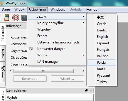 14.2.1 Ustawienia programu Zamian języka: W menu rozwijanym Ustawienia/Język, można